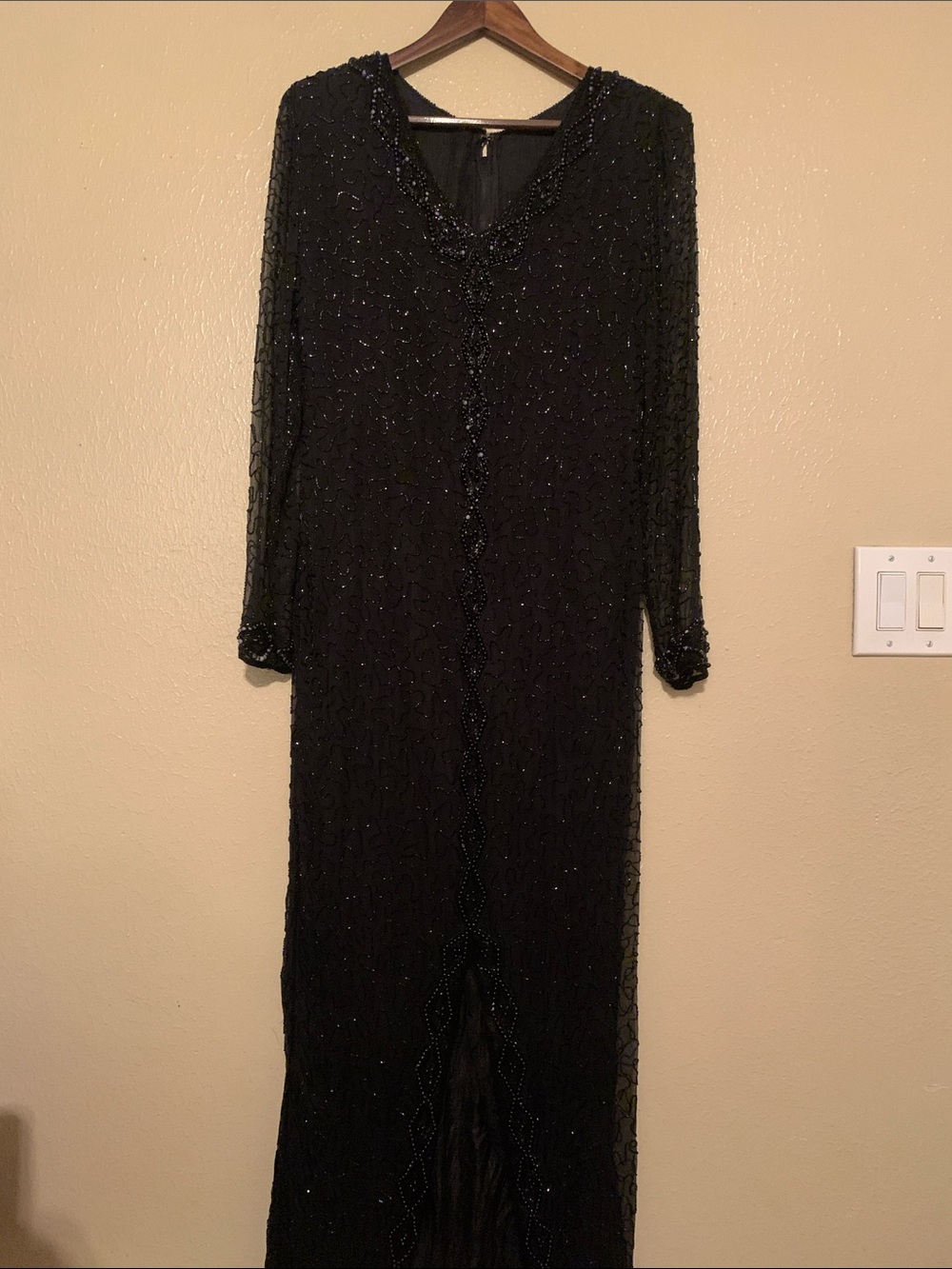 Vtg Long Silk Beaded Gown